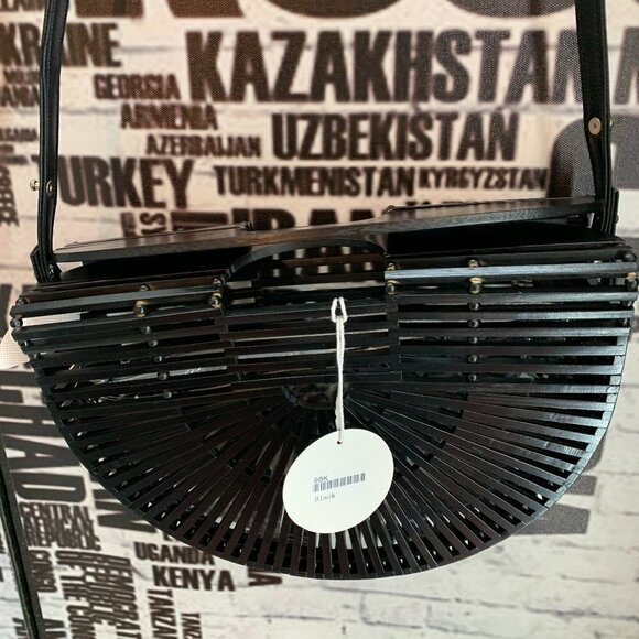 Amerileather Black Open Slat Bamboo Ping Handbag - Picture 4 of 7